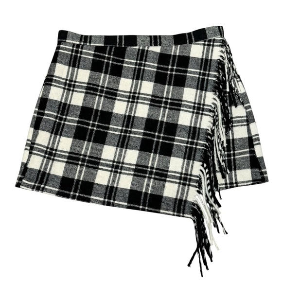 Antonio Melani Georgie Brushed Plaid Fringe Wrap Front Mini A-Line Skirt Size 10 - Picture 4 of 16